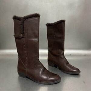 Italian Real Leather Yeti Boots Fur Knee High Moto Buckle Indie Sleaze